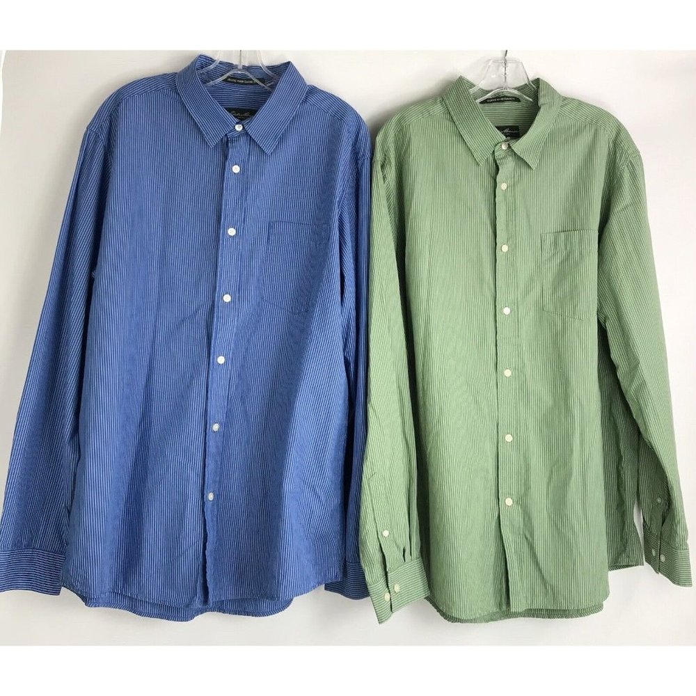 Eddie Bauer Shirt Mens Size XL Green Blue Striped Legend Wash Classic Wash Lot 2